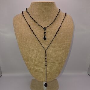 Elegant Black and Red Beaded Dainty "Y" Style Necklace Bundle